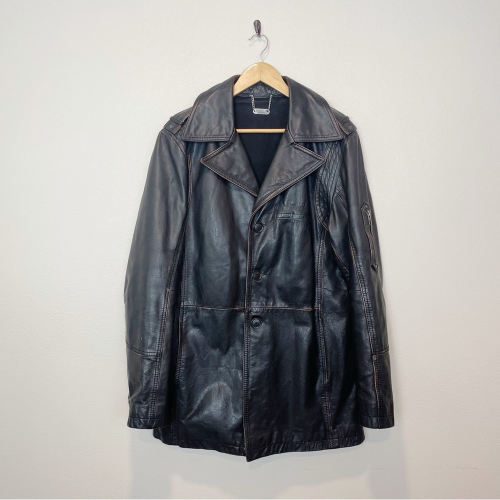 Harley Davidson Genuine Leather Car Coat Jacket 3 Button Mens Size Large
